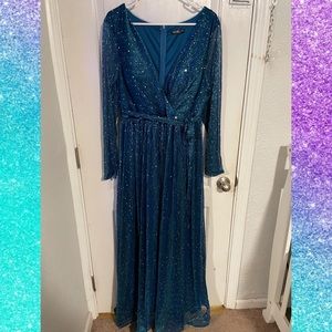 New 3X Teal Sparkle Gown Dress